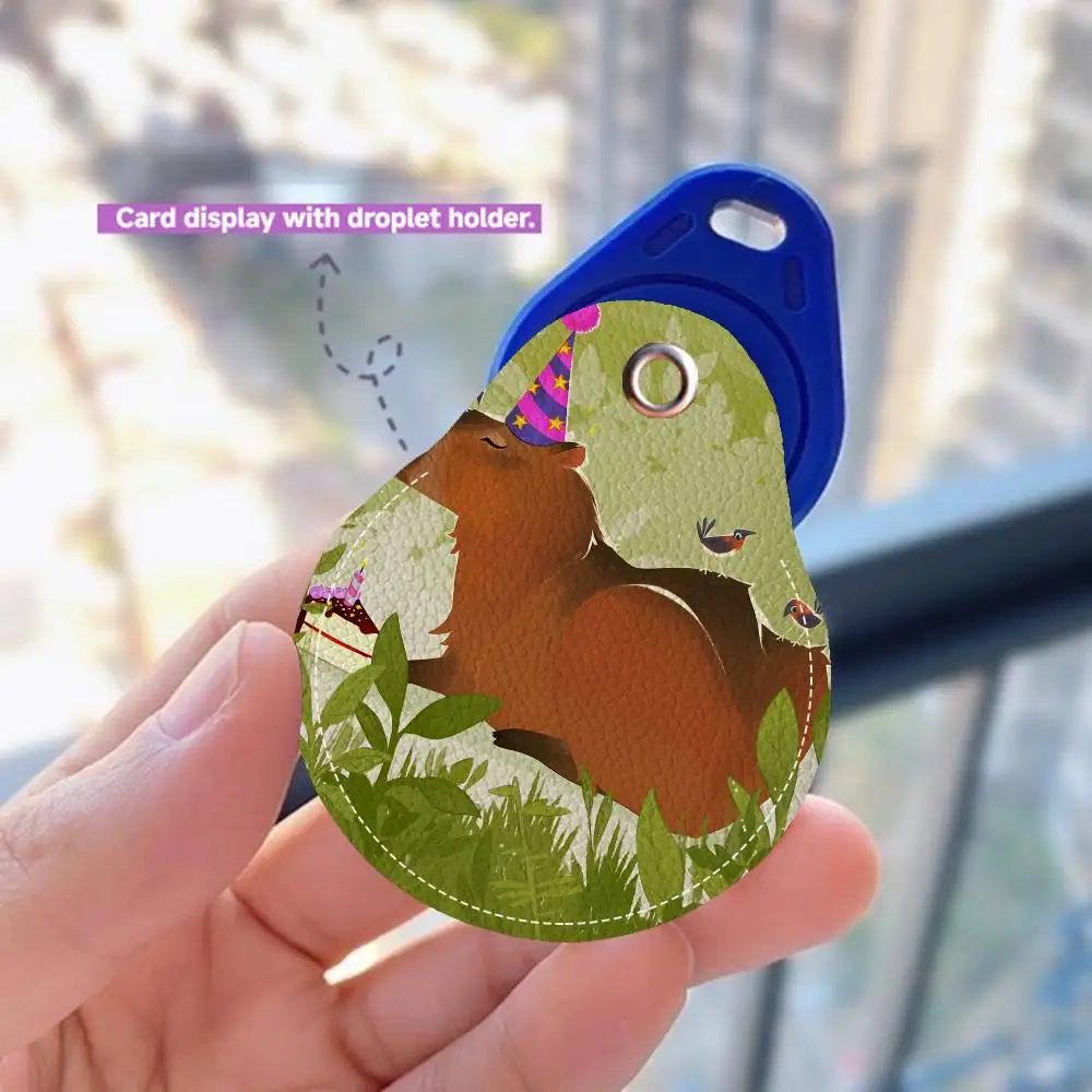 حافظة بطاقات الوصول على شكل قطرة الماء من كابيبارا، حامل بطاقات مضاد للضياع ومقاوم لبصمات الأصابع، ملحقات مضادة للسقوط #5