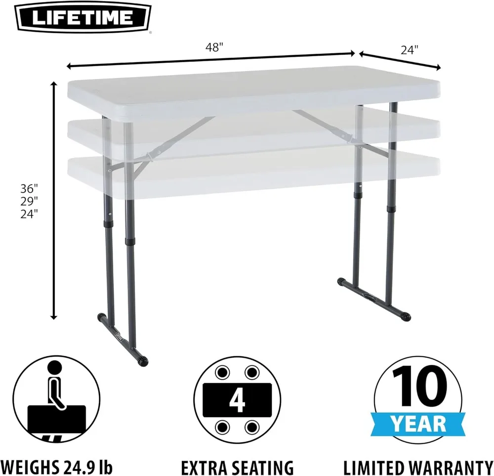 Commercial Height Adjustable Folding Utility Table, 4-Foot, Durable and Easy to Clean