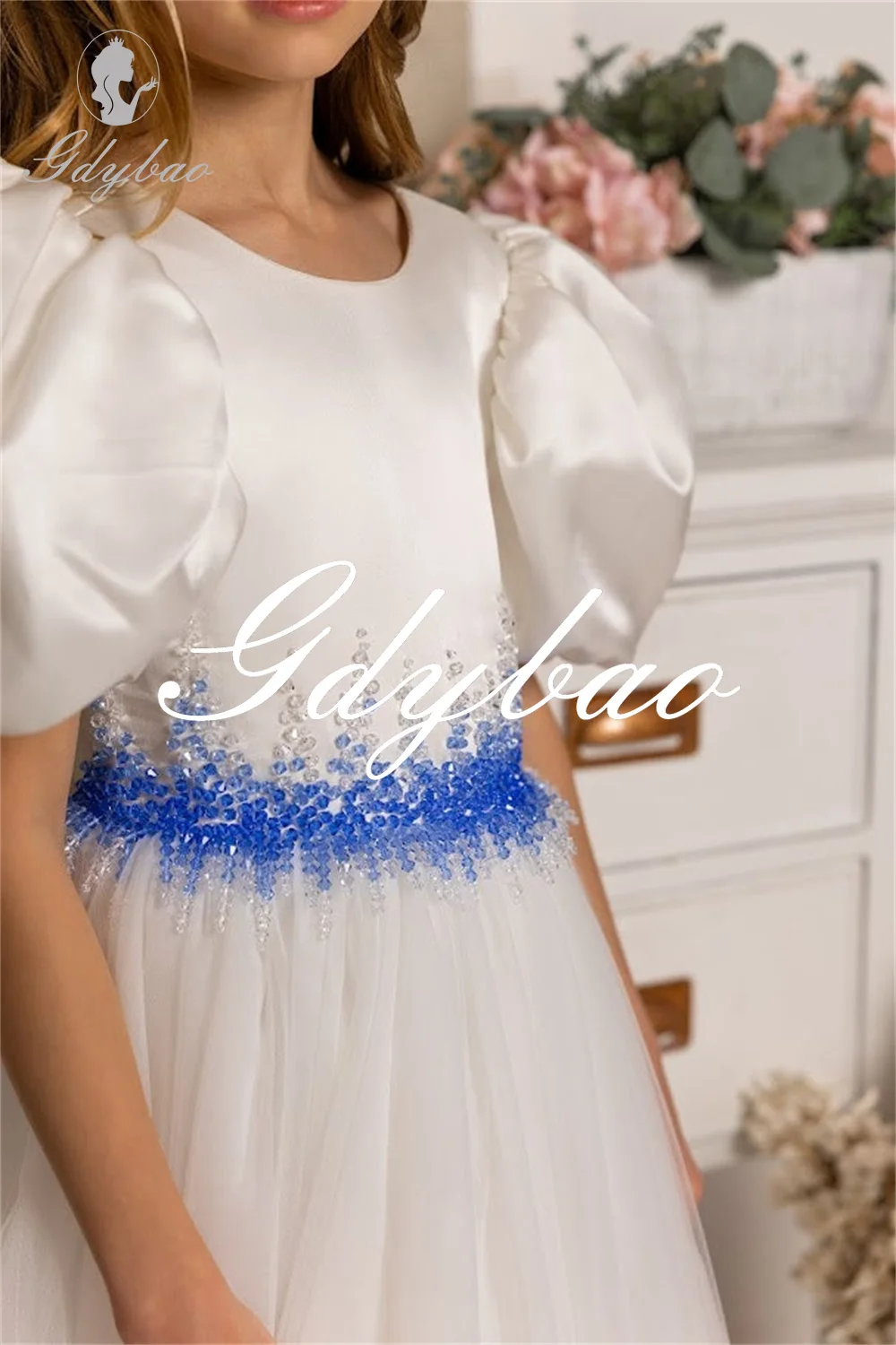 Luxury Crystals O Neck Puff Sleeve A Line Flower Girl Dress Pleat Floor Length Formal First Communion Dress Customized 2025 New