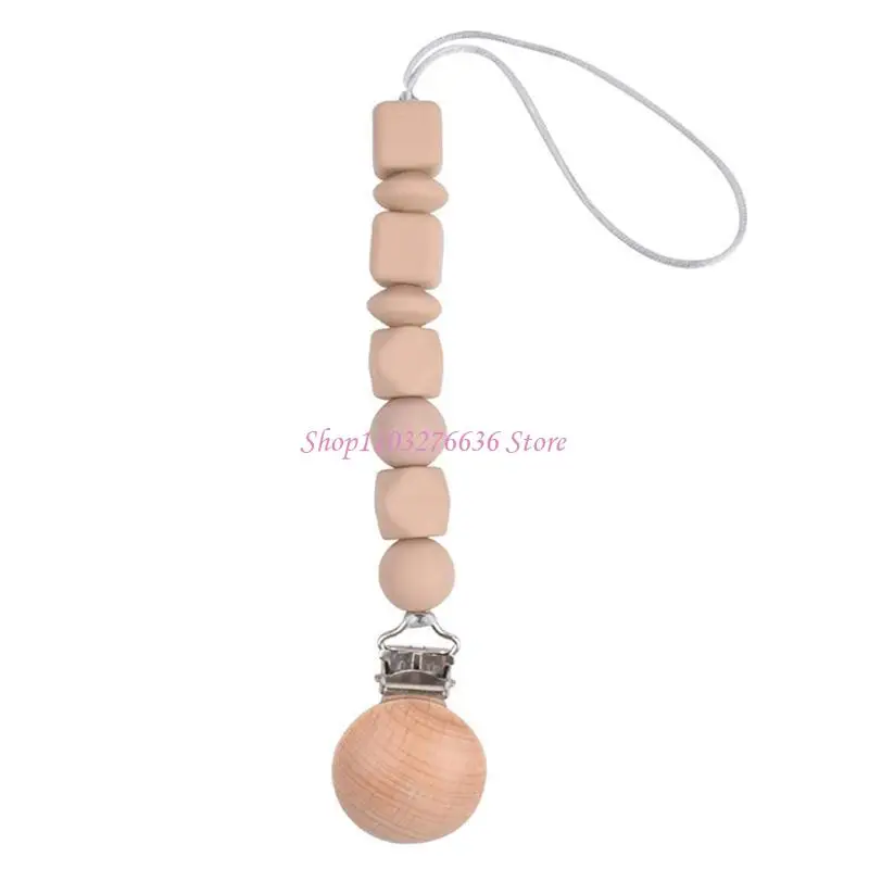 R6FD Baby Pacifier Chain Clip Nursing Teether Soother Holder Silicone Beads Chain Wooden Clip DIY Dummy Nipple Holder Leash
