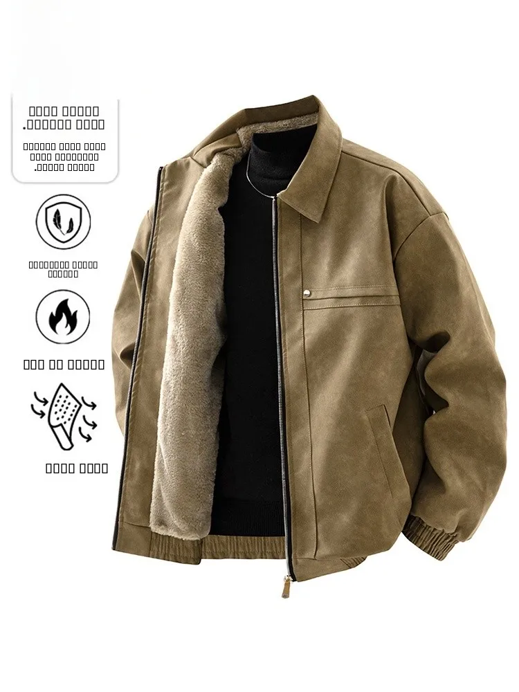 

Мужская куртка Jeanswest из искусственной кожи, утепленная флисом, свободного кроя, теплая, в байкерском стиле, осенне-зимняя, модная брендовая верхняя одежда