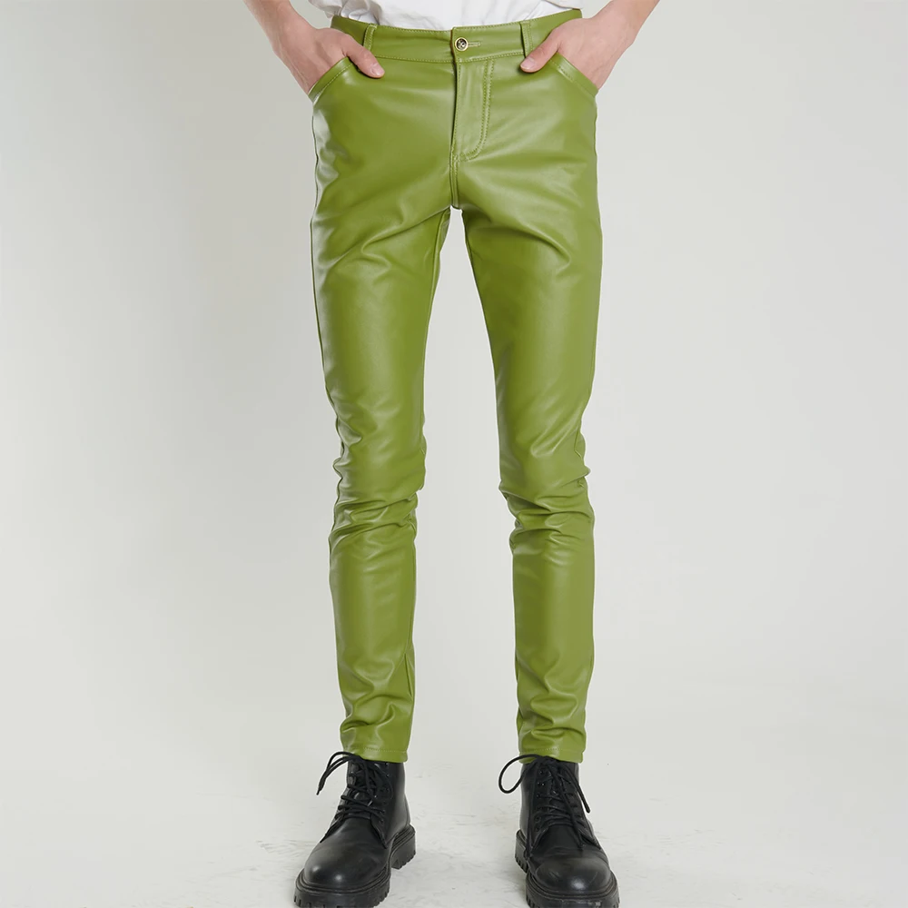 

Thoshine Brand Spring Autumn Men Leather Pants Skinny Fit Elastic Fashion PU Leather Trousers Punk Party & Dance Pants