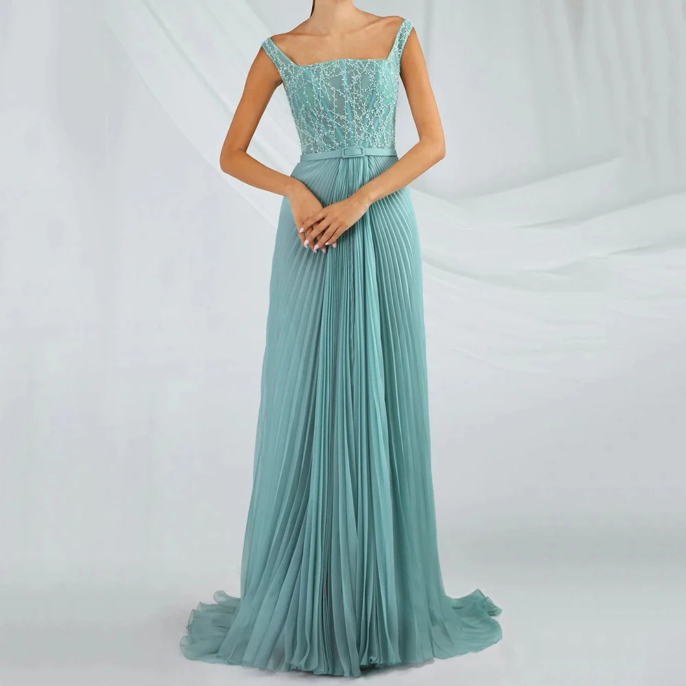 Vestidos de Noche de sirena para mujer, vestido de fiesta sin mangas con cuello cuadrado hasta el suelo, fajas plisadas con lentejuelas, vestidos personalizados