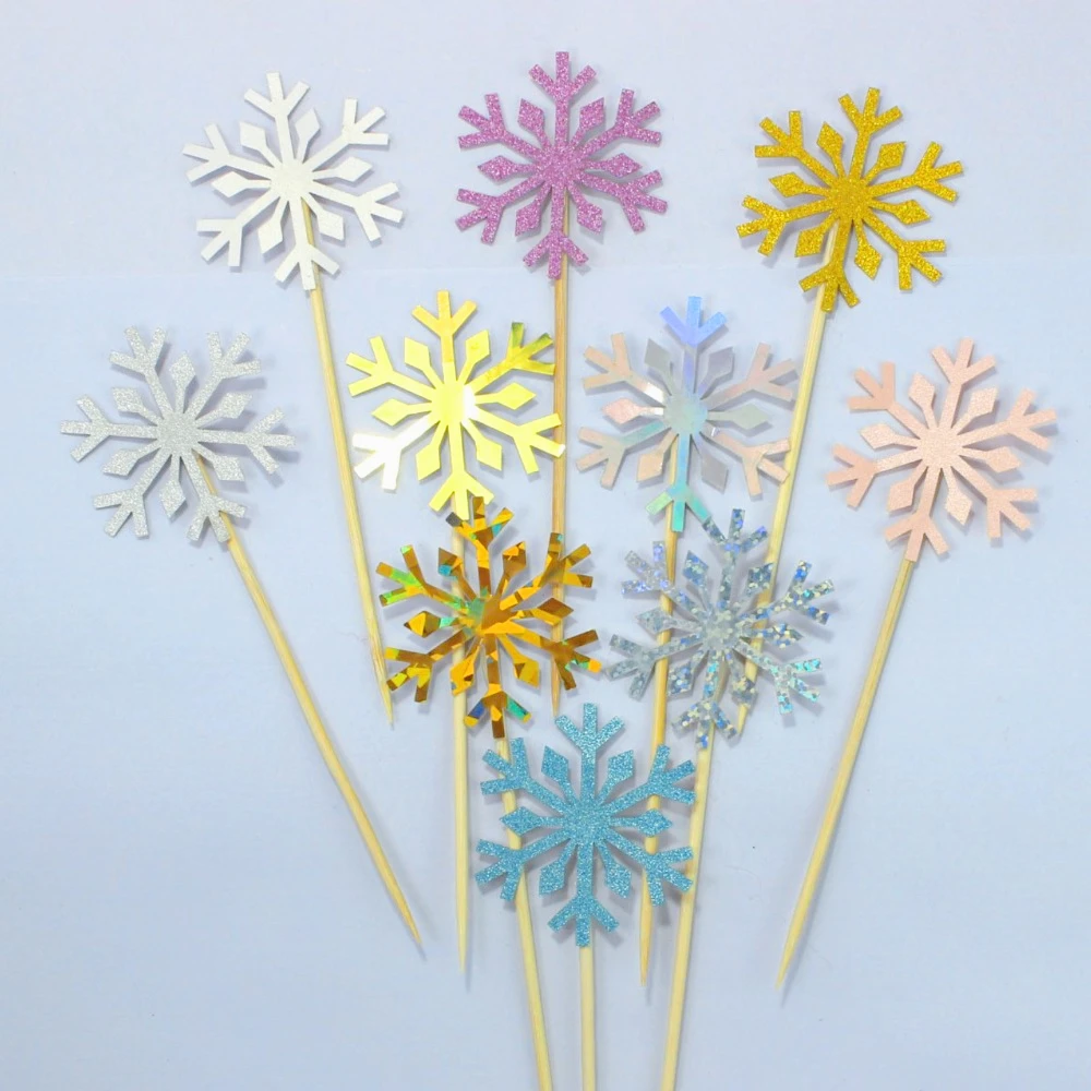 Wholesale 10 Pcs Snowflake Cupcake Toppers Baby Girl Frozen Birthday Party Decoration Kids Christmas Cake Supplies Accessories