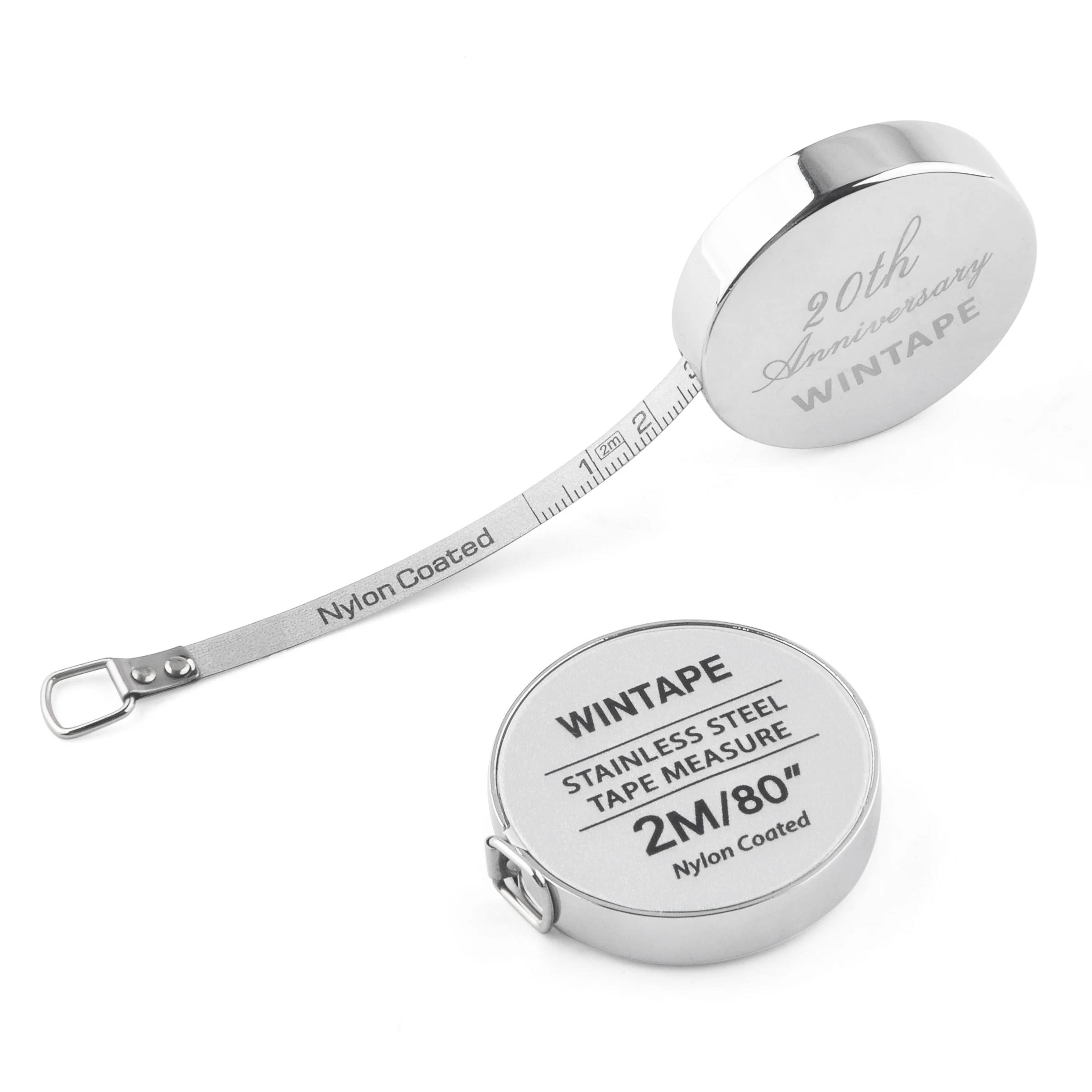 WINTAPE Mini 2M เครื่องมือสแตนเลส Hand Cranked ไม้บรรทัดวัดพวงกุญแจการวัด Key แหวน Homeworker เครื่องมือ