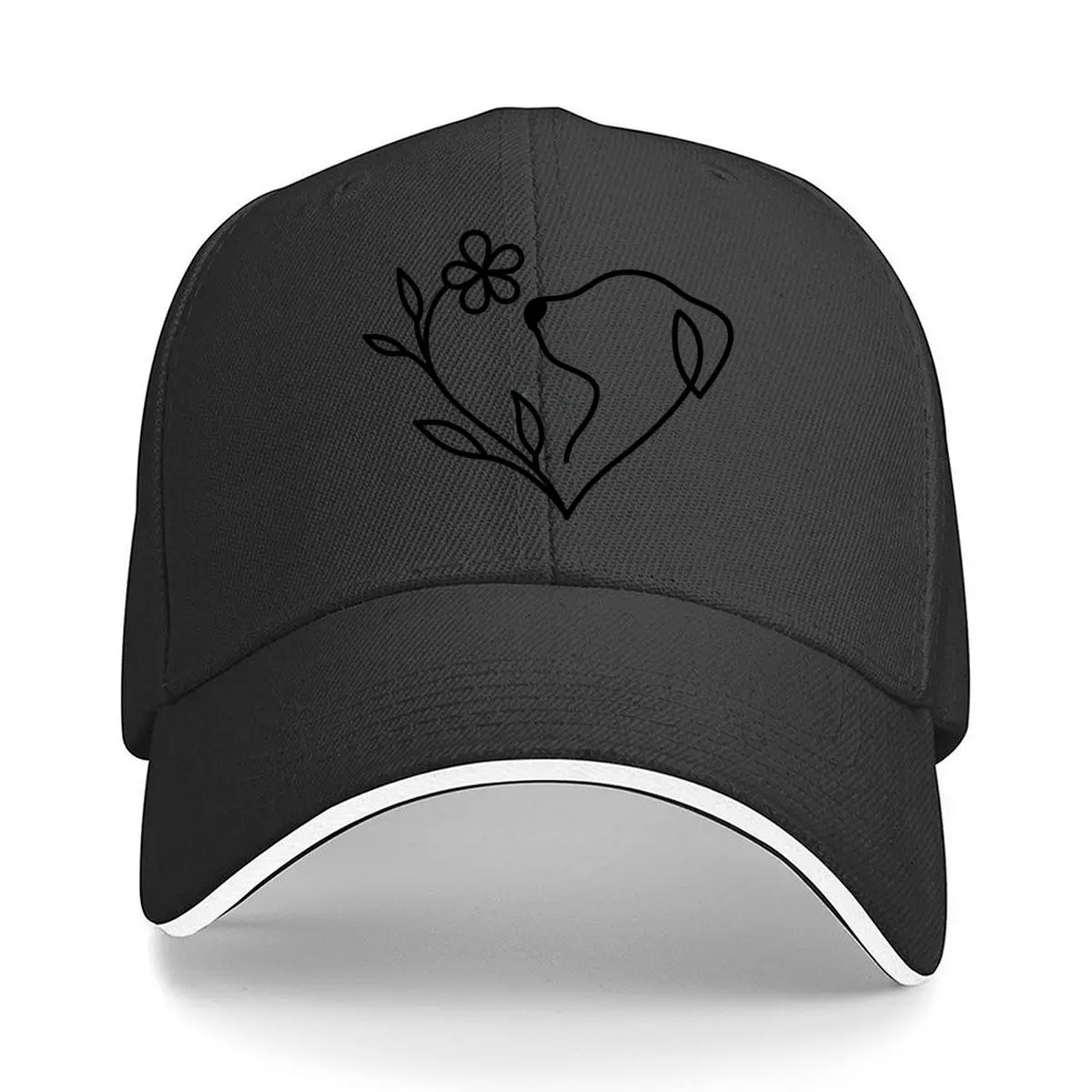 Minimalist Dog Face Flower Leaves Line Art Sandwich Baseball Cap Women Unisex Male