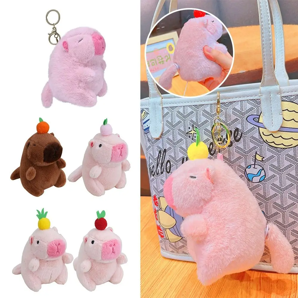 Car Ornament Fluffty Animal Doll Plush Wagging Tail Capybara Doll Multicolor Cartoon Capybara Doll Bag Decoration