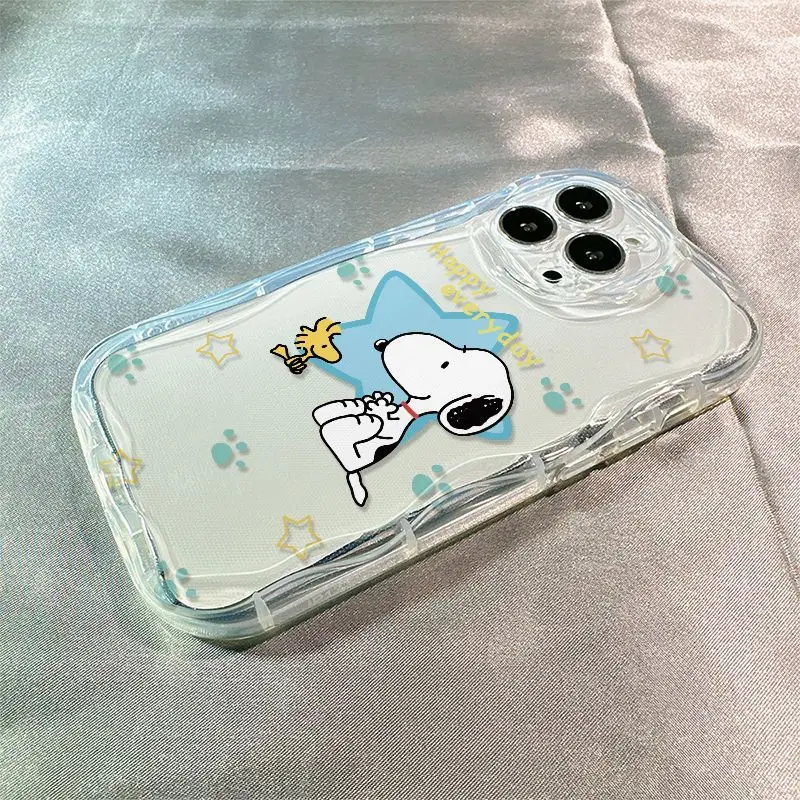 Custodia per telefono Blue Love Snoopy Stars per iPhone 16 ProMax 15 14 7 8 Plus 13 12 Mini 11 XS XR X Pro Max SE Cover morbida e trasparente Y2K