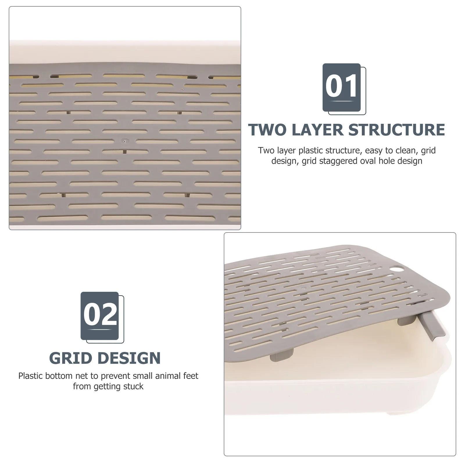 

Rabbit Litter Box Rectangular Thick Bottom Non Slip Anti Splash Fence Design Toilet Training Potty for Bunny Small Pets