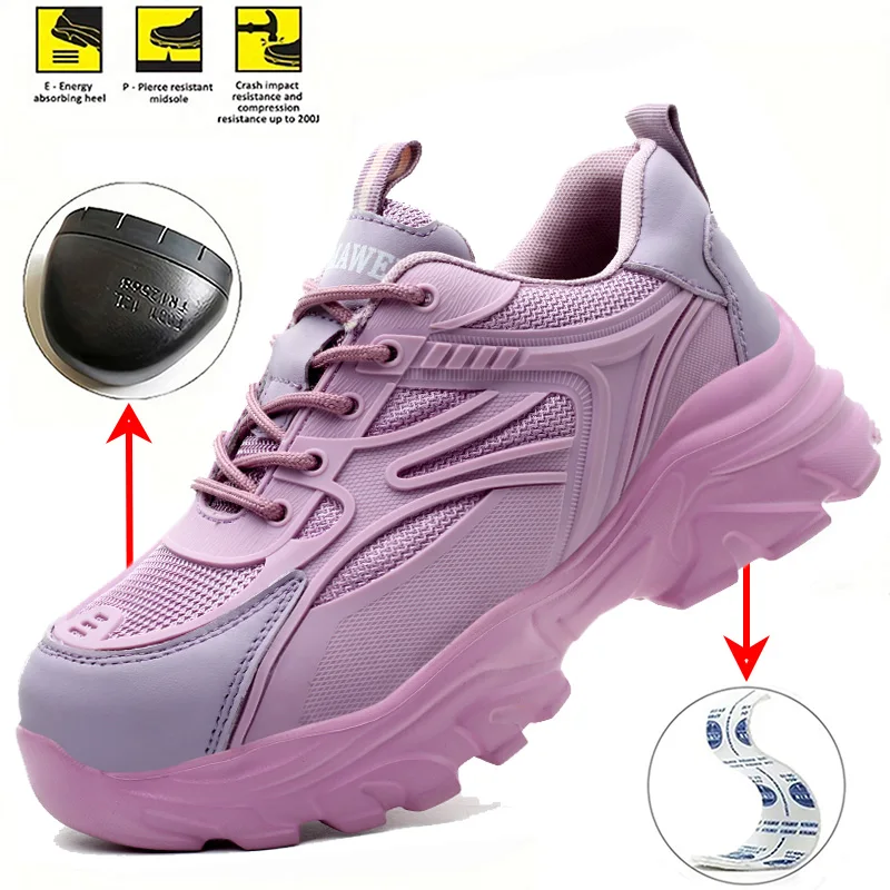 Botas de trabajo indestructibles para mujer, zapatos de seguridad con punta de acero a prueba de perforaciones, botas de construcción antideslizantes, zapatos industriales antigolpes