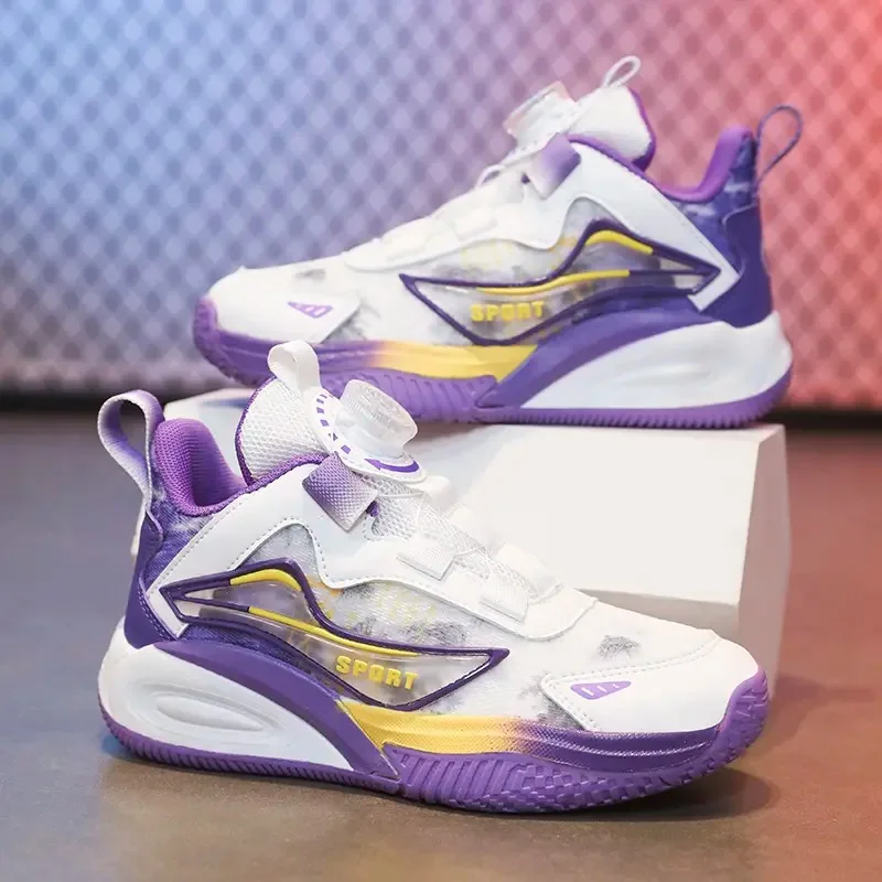 أحذية كرة سلة شبكية للأولاد، أحذية مسامية ومضادة للانزلاق للمنافسة والتدريب، أحذية كرة سلة بإبزيم دوار