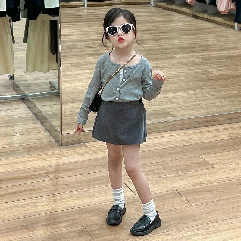 Baby Girl Clothes Suit Casual 2024 Fall Everything Suspender Single-breasted Long-sleeved Top Fashion Style Culotte 3-piece Set