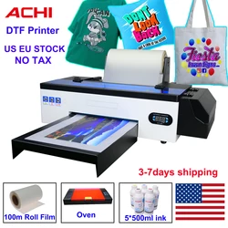 ACHI DTF Transfer Printer A3 DTF Printer T Shirt Printing Machine With Curing Oven for Clothes Hoodies Jeans Textile EU US Stock