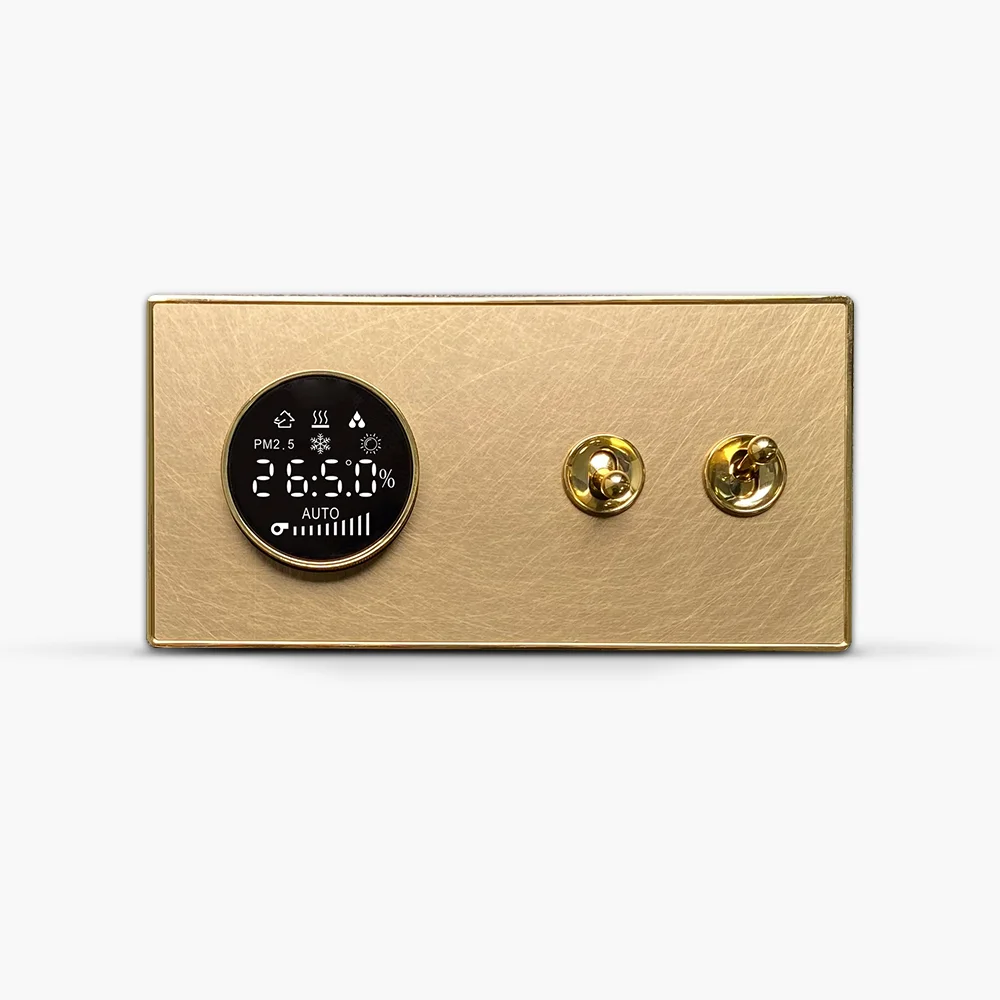 Factory Direct Sale Rs485 Knx 220V 2 Golden Aluminum Alloy Wall Lighted Toggle Switch for Intelligent Lighting Systems