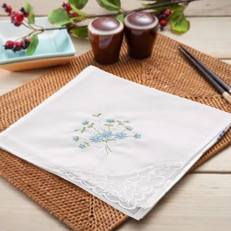 Nữ mềm mại màu kẹo hoa viền ren Hankies cho tiệc cưới