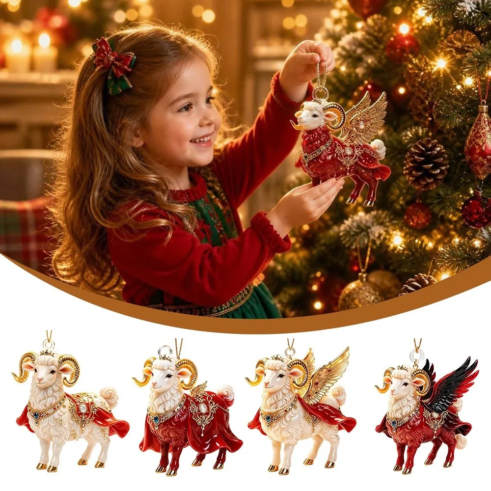 New 2D Flat Goat Hanging Ornament Shining Acrylic Goat Pendant Artificial Rhinestone Simulation Keychain Bag Charms