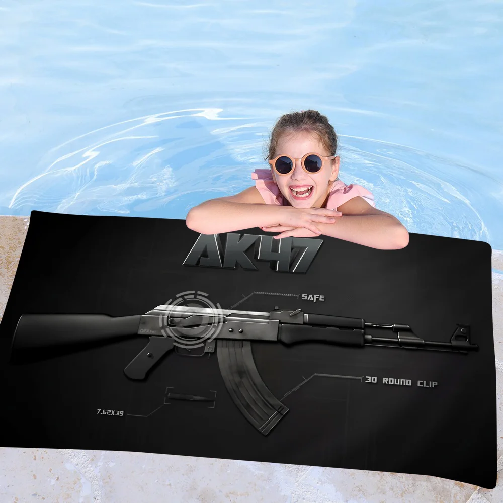 Rifle Pistol Revolver Gun AK47 Cartoon Microfiber Printed Beach Towel Mountain Climbing Swimming Running Absorbent Soft Towel