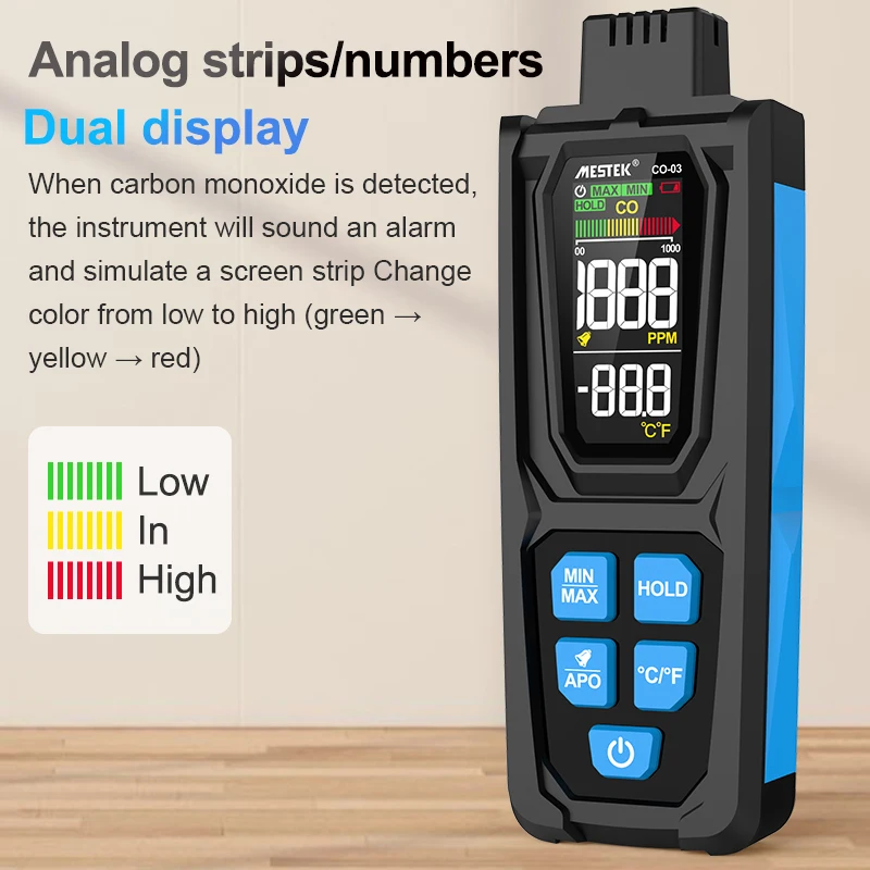 CO-03 Handheld Carbon Monoxide Detector Accurate Detection 1000ppm CO Meter Sound and Light Alarm High Precision CO Gas Tester