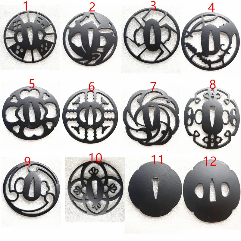 Black Iron Tsuba Hand Guard For Japanese Samurai Sword Katana Wakizashi