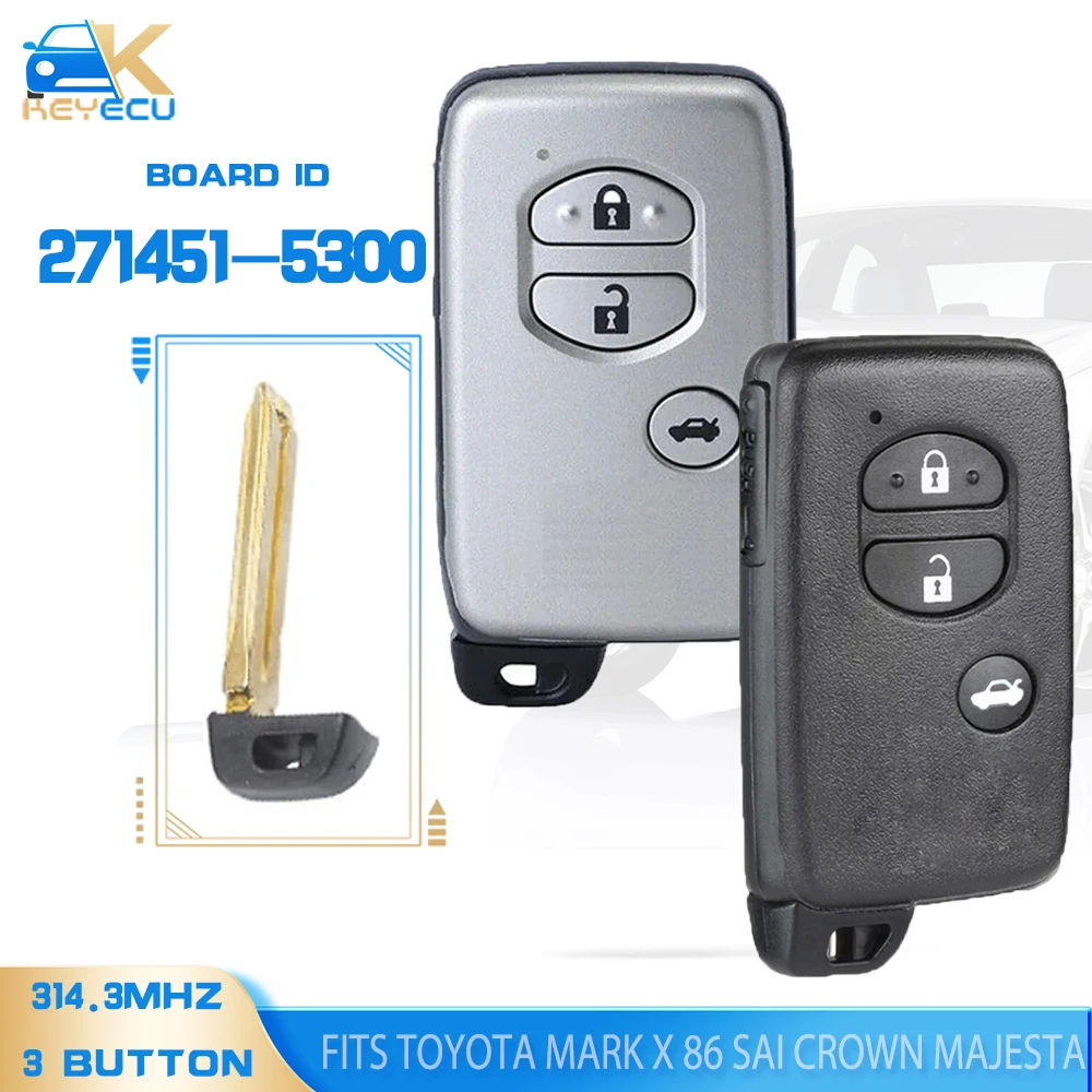 KEYECU 271451-5300 Smart Remote Key 3 Button FSK 314.3MHz for Toyota Mark X 86 SAI Crown Majesta