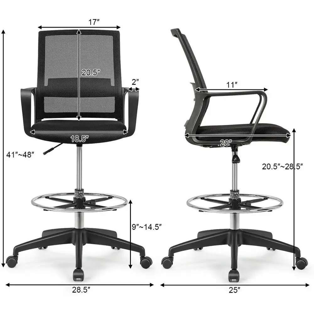 Drafting Chair Tall Office Chair for Standing Desk Adjustable Height w/Footrest