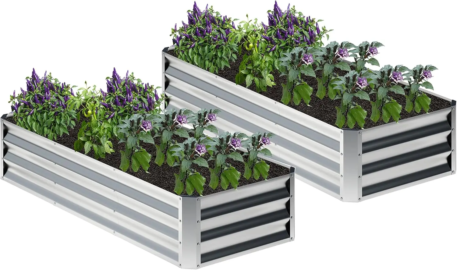 Outdoor Planting, Galvanized Metal, Silver, 2PCS Raised Garden Bed for Vegetables, Flowers and Herbs