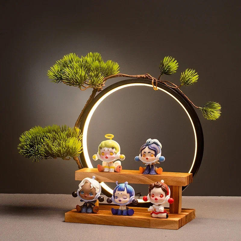  Traditional Chinese Style Display Shelf with LED Lighting Elegant Bubble Mart Figure and Doll Storage Multi-Tier Window Decor