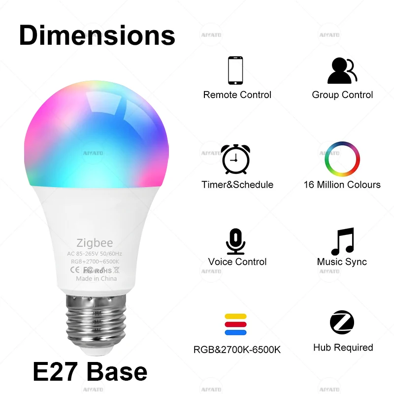 E27 Tuya Zigbee Smart Bulb lamps 18W Led RGB Light  Works With Alexa Google Assisatnt Voice Control Timing Smart Life APP Group