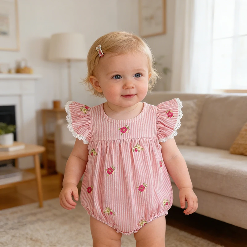 2026 Sommer 0-24M Baby Mädchen Flügelärmel Baumwolle Stickerei Baby Body 2-6 Jahre Süße Partykleider Schwesterkleidung – Detail 20