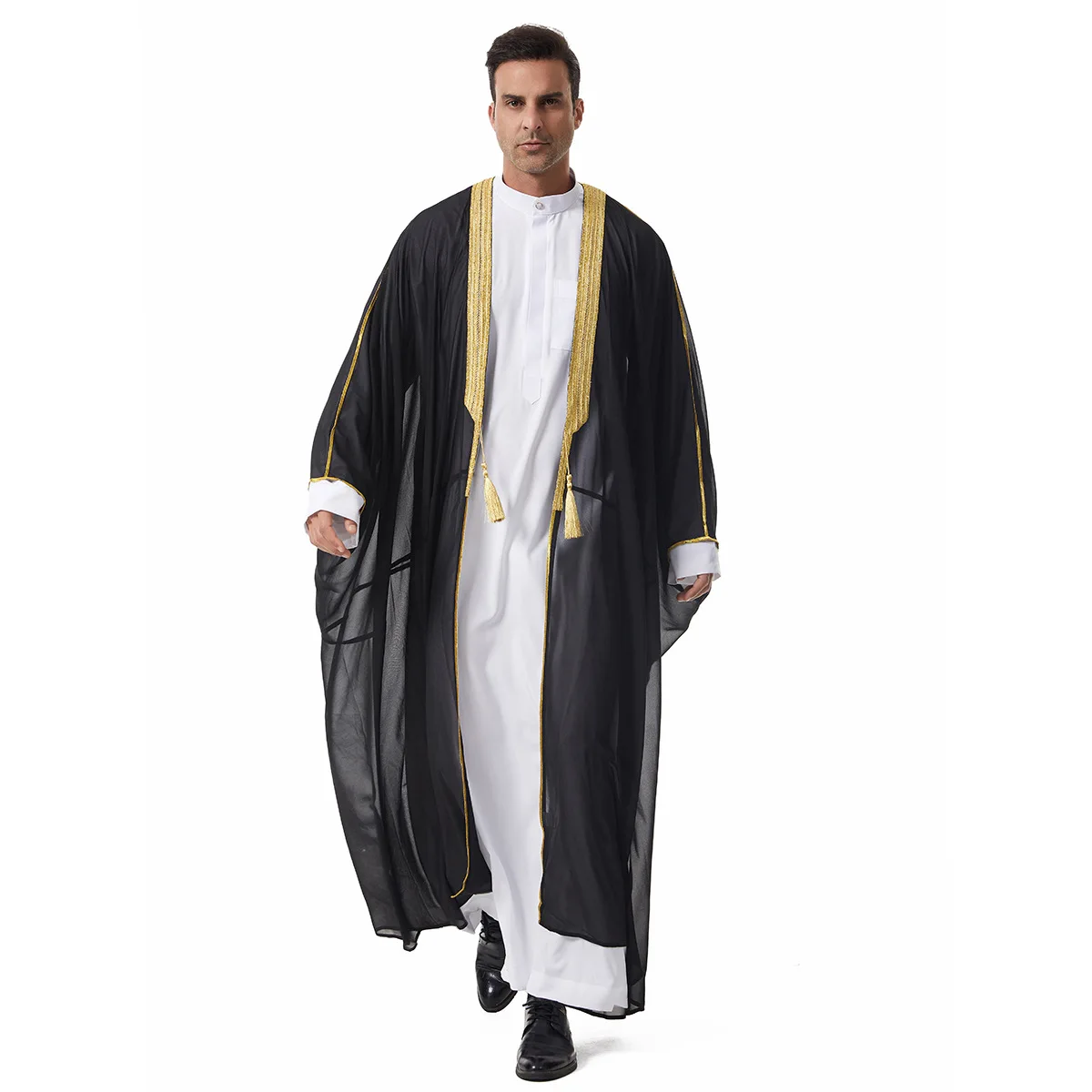

Saudi Arabic Men's Robe Kimono Jubba Thobe Tassel Daffah Dishdasha Dubai Kaftan Abaya Islam Clothing Djellaba Muslim Bisht Thobe