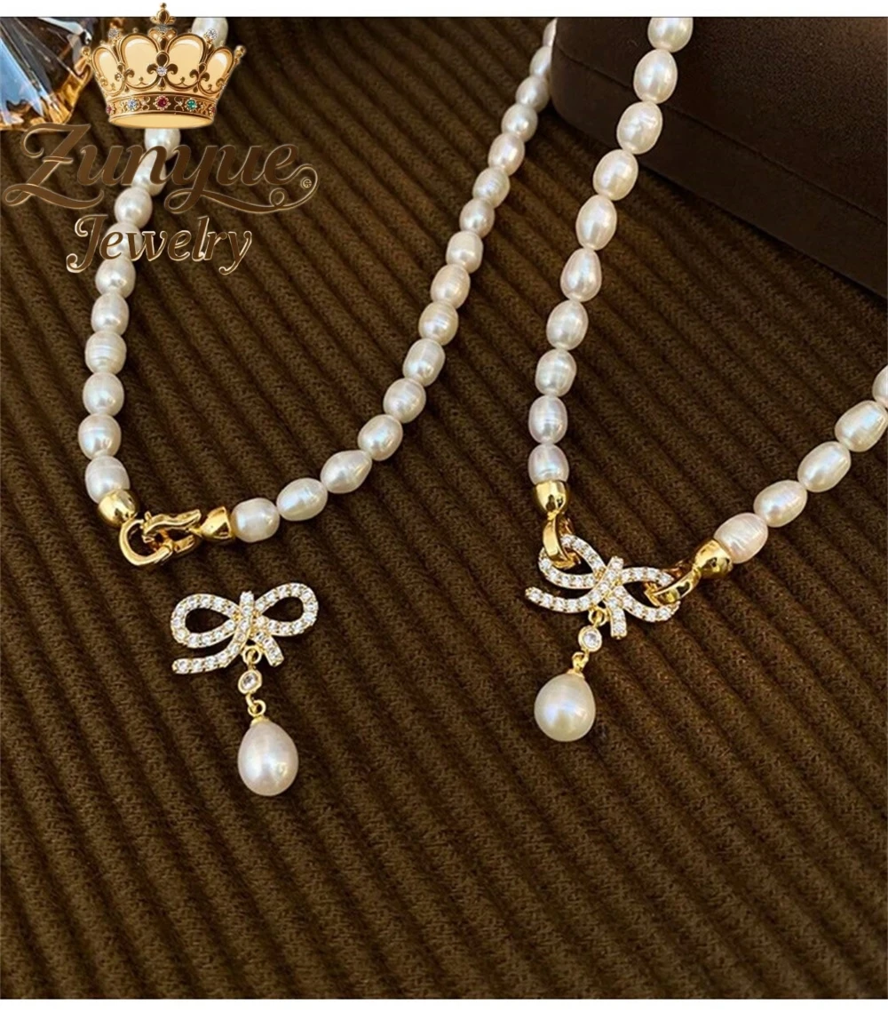 ربطة عنق لؤلؤ المياه العذبة قلادة بسيطة كبار تحسس الترقوة سلسلة ضوء فاخرة صغيرة طوق سلسلة الحلي سحر رائعة