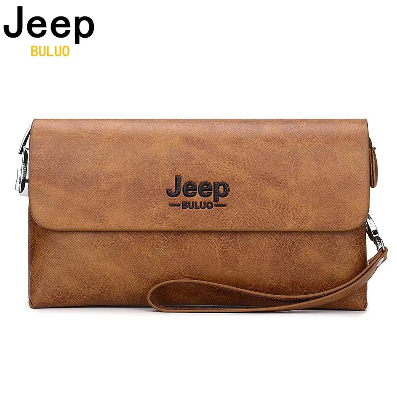 JEEP BULUO-Bolso de mano de cuero PU para hombre, cartera larga con cremallera y contraseña, tres colores, nuevo estilo