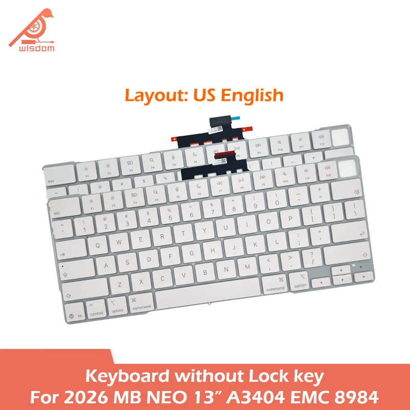 Teclados 2026 Laptop A3404 em Inglês Americano Prata com Teclas Blush para Macbook Neo 13" A18 Pro, Substituição de Teclado sem Tecla de Bloqueio EMC 8984