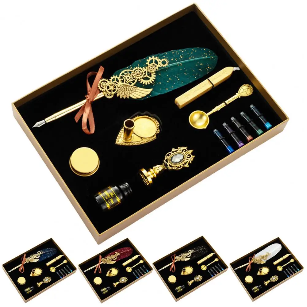 ชุด pulpen Bulu ปากกาขนนก set pulpen เป็นมิตรต่อสิ่งแวดล้อมใช้ได้จริง1ชุด set pulpen ขี้ผึ้งปิดผนึกละเอียดอ่อนปากกาจุ่มประณีต