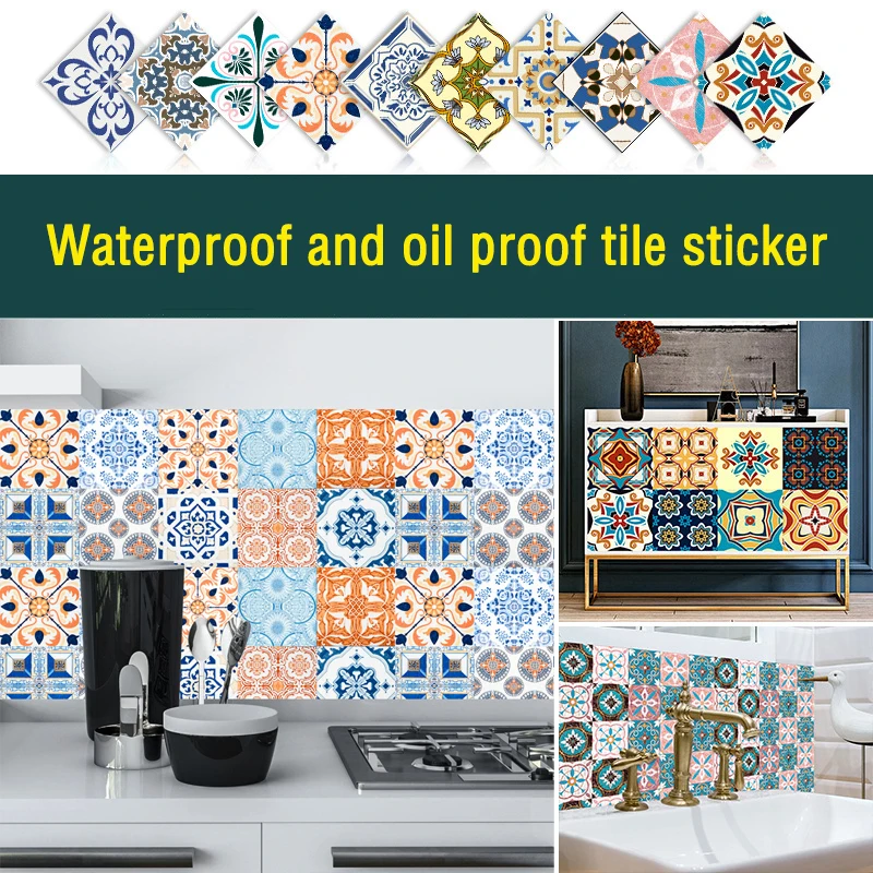 

Waterproof Vintage Light Flower Wall Tile Stickers Self-adhesive Wallpaper Decal Kitchen Bathroom Tiles Decoration Sticker Home