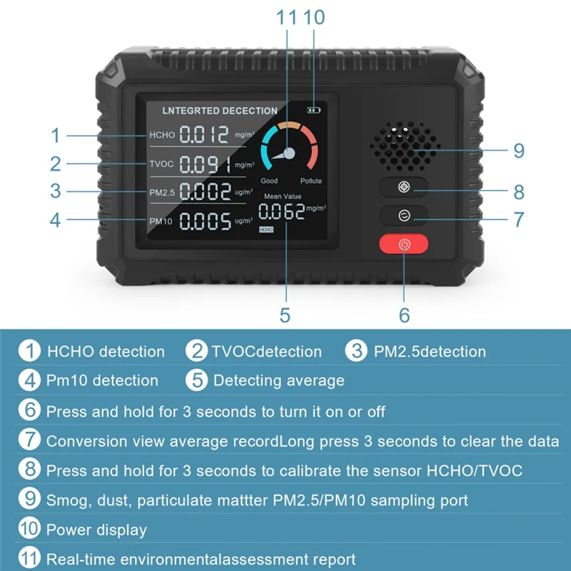 ABGG-Smart HLW-100 4 em 1 detector de qualidade do ar formaldeído co2 pm2.5 pm10 testador dados de monitor de ar interno em tempo real