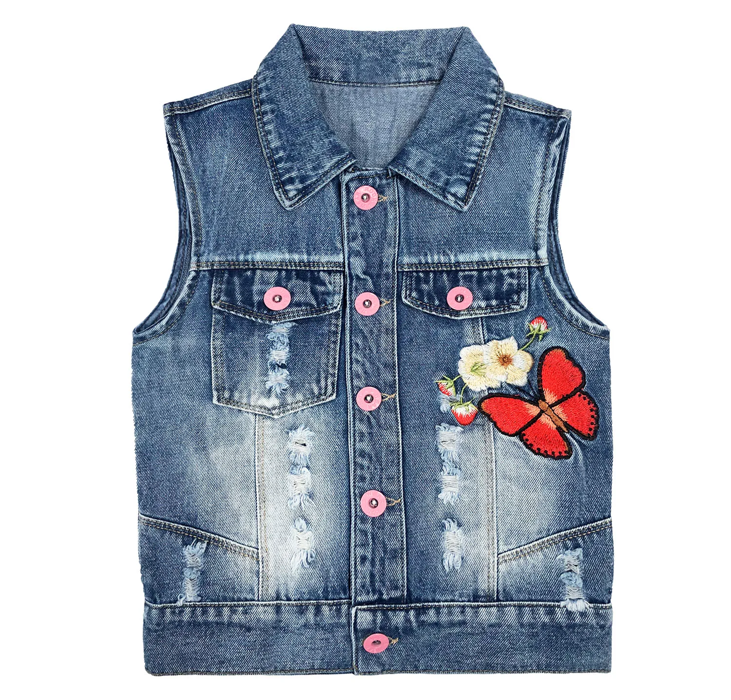 

Girls Denim Vest Children Embroidered Sequins Butterfly Jeans Sleeveless Jacket Outerwear Spring Autumn Kids Vest Coat