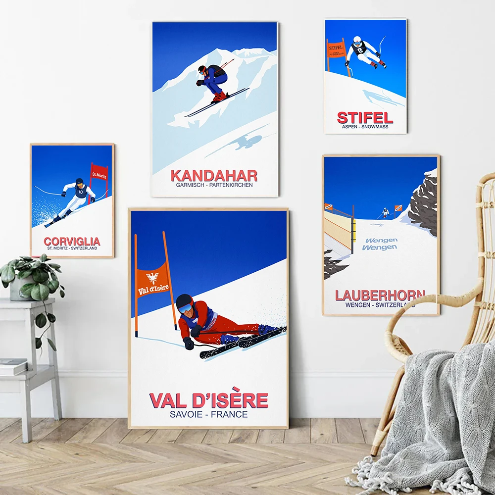 Downhill Skiing Competition Poster Lauberhorn Aspen Ski Race Prints Snowboarder Canvas Painting Wall Art Picture Home Room Decor