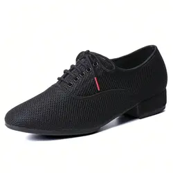 Zapatos de baile de salón latino Salsa de gran tamaño para hombre, zapatos de punta cerrada para hombre, zapatos de Tango Jazz, zapatillas de baile negras de cuero de vaca para niño 38-49