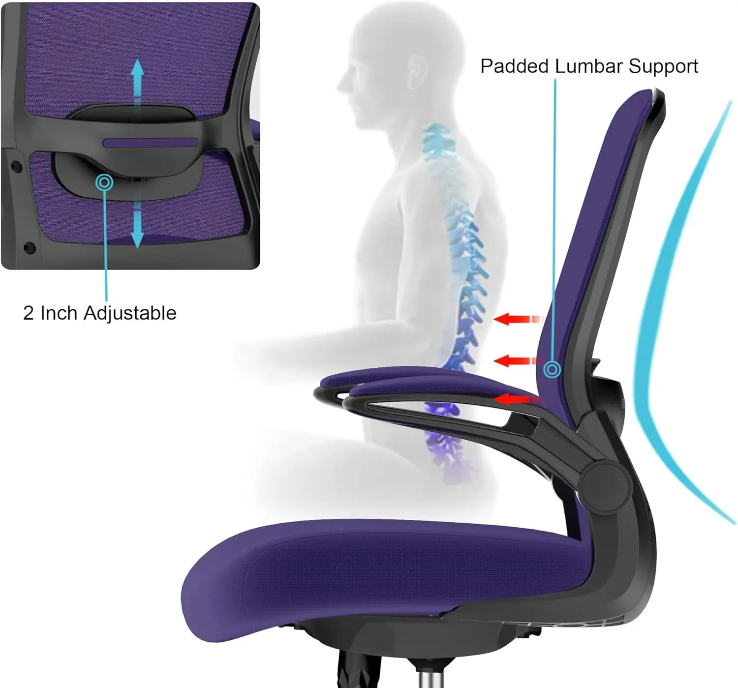 Cadeira ergonômica do escritório com apoio lombar ajustável, cadeira alta do computador da malha traseira com braços do aleta, acesso do biofma