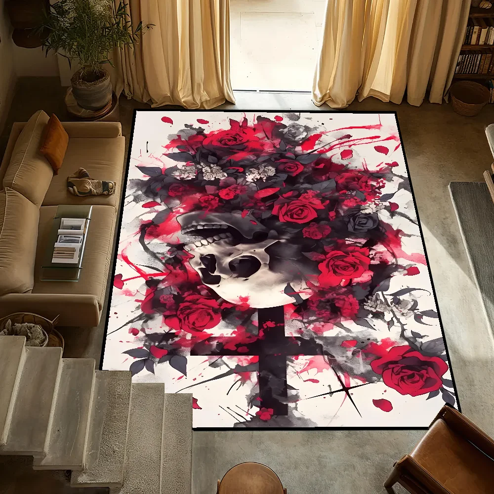 

Голова черепа с розой, маленькая прикроватная тумбочка, кухня, ванна, гостиная, дом, спальня, напольный коврик, коврик, большой ковер, украшение