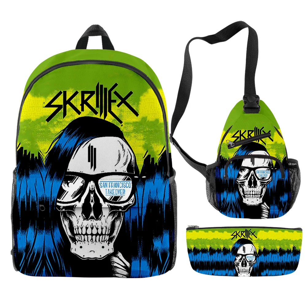 

Skrillex Merch Backpacks 3 Pieces Sets Zipper Daypack Unisex Traval Bag 2023 Vantage DJ Singer Student School Bag