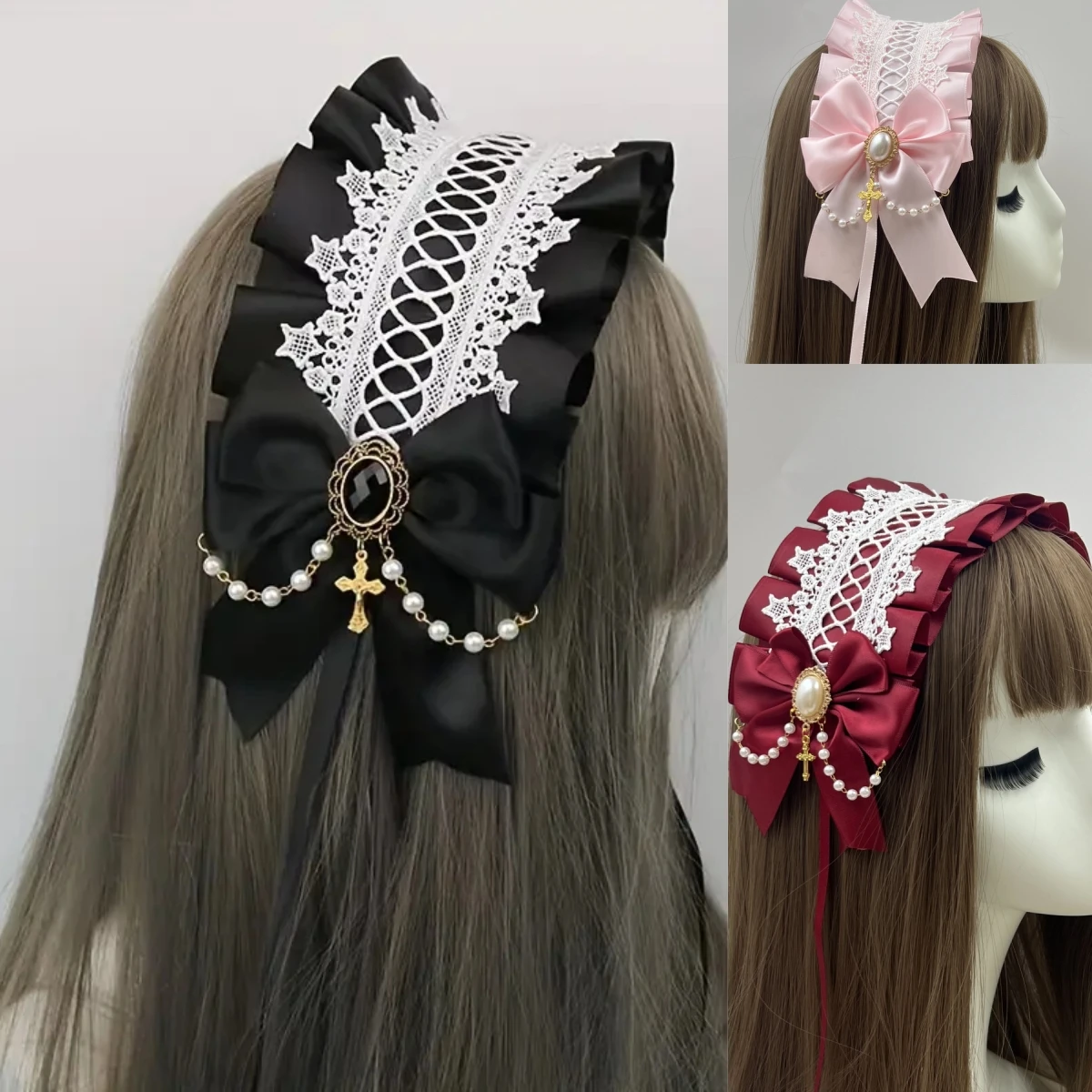 Women Gothic Lolita Wide Lace Headdress Maid Lace Handmade Versatile Hair Accessories Cute Cosplay Headbands Sweet Hairpin