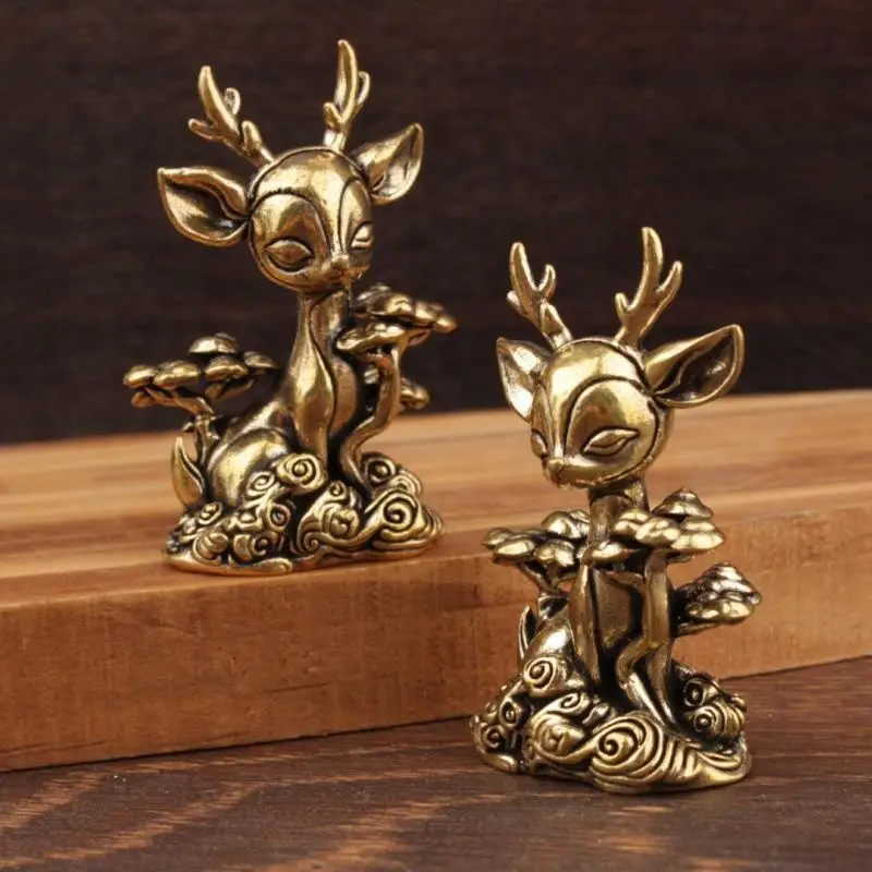 Hirschfigur aus Messing, exquisites Mini-Teetier-Ornament, kreatives kleines Dekor für Büro, Schreibtisch, Zuhause, Geschenk. – Detail 3