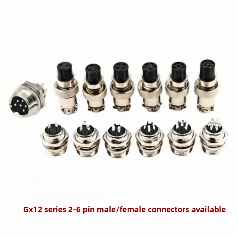 5Pcs GX12 Aviation Connector Plug Socket 2/3/4/5/6 Pin Male Female Panel Mount 12mm Circular Metal Wire Adapter Nut Type