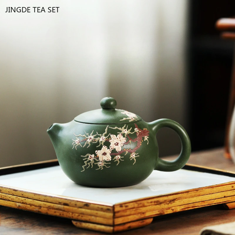

1 шт. 220 мл исинский высококачественный нефрит, Зеленая глина, чайник из фиолетовой глины, глиняная живопись ручной работы, биомиметический чайник, чайный набор zisha