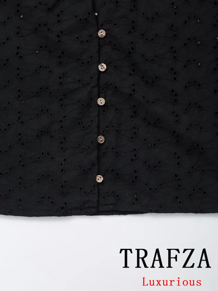 Trafza Vintage Effen Chique Damespak V-Hals Uitgehold Single Breasted Shirt Rechte Losse Broek Nieuwe Mode 2024 Zomersets