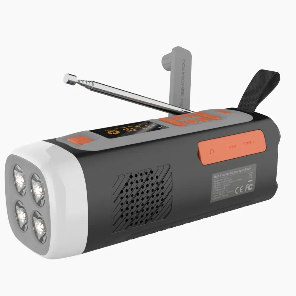 Radio di emergenza solare di sicurezza FM AM altoparlante Bluetooth Wireless portatile torcia multifunzionale a manovella in plastica all'aperto