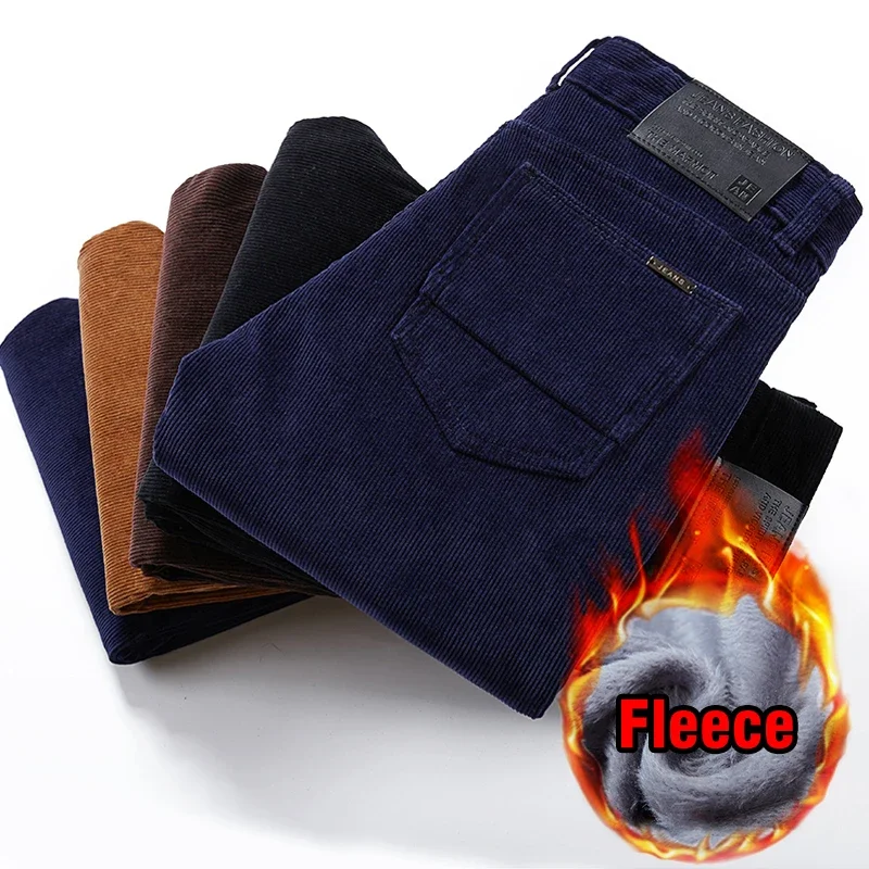 Winter 4 Colors Men's Warm Casual Pants Classic Fashion Fleece Thickened Corduroy Business Casual Trousers Male Brand Clothing