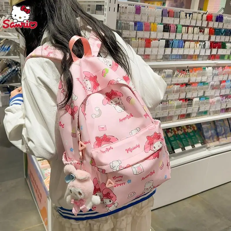 

Милый розовый рюкзак My Melody, вместительная сумка для книг Sanrio с сердечками для девочек, мягкая дорожная школьная сумка для девочек, сумка для хранения, подарок для девочек